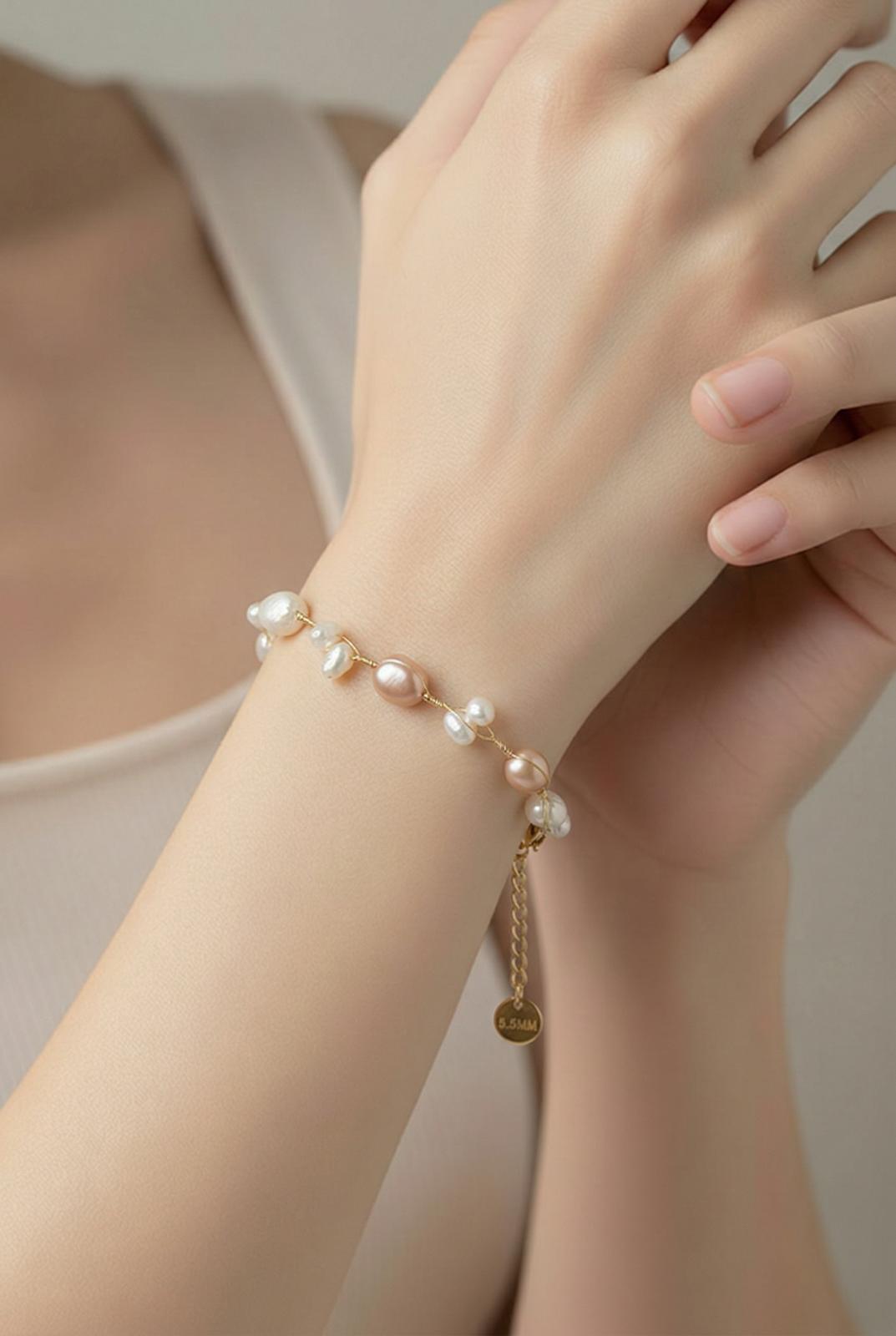 Pulsera perlas rosa y blanca
