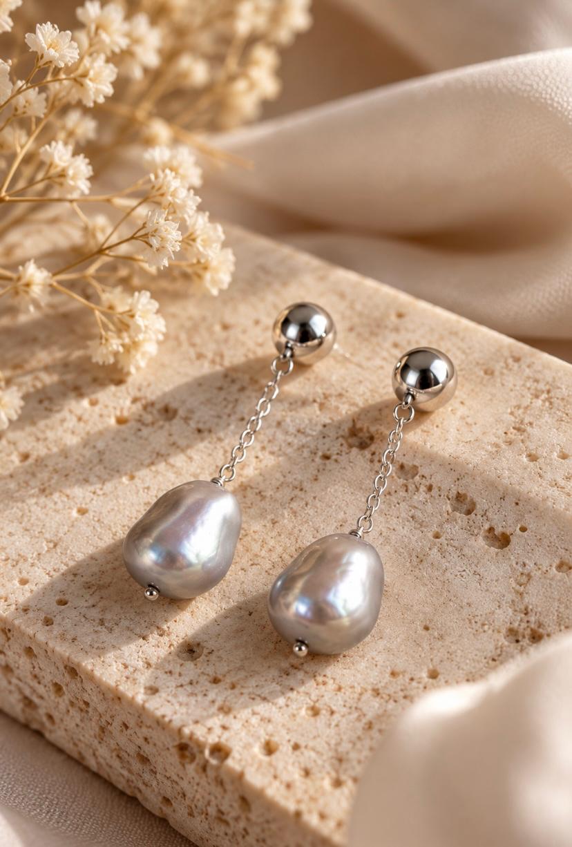 PENDIENTES PERLA RIO GRIS